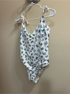 PINK Victoria's Secret White Butterfly print Swimsuit w/Tag Close-Up NEW Size XL
